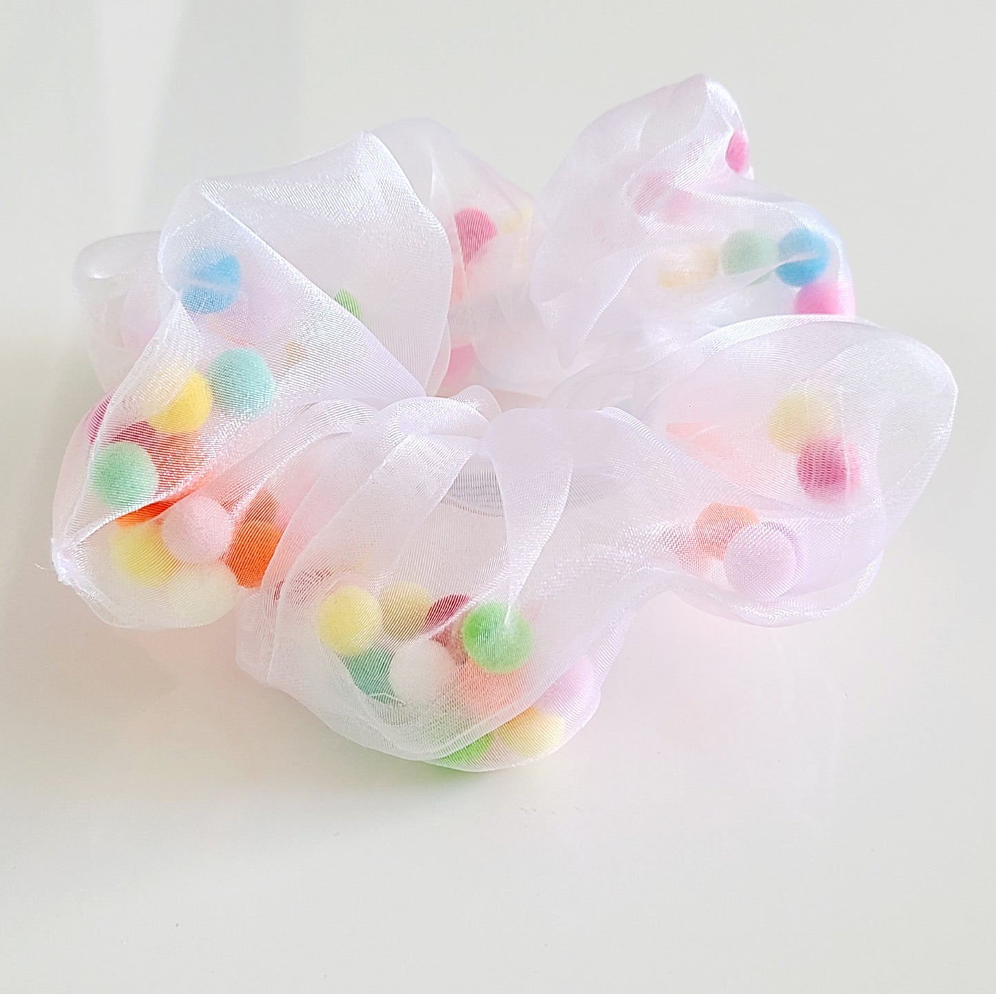 Pom Pom Filled Scrunchie - White