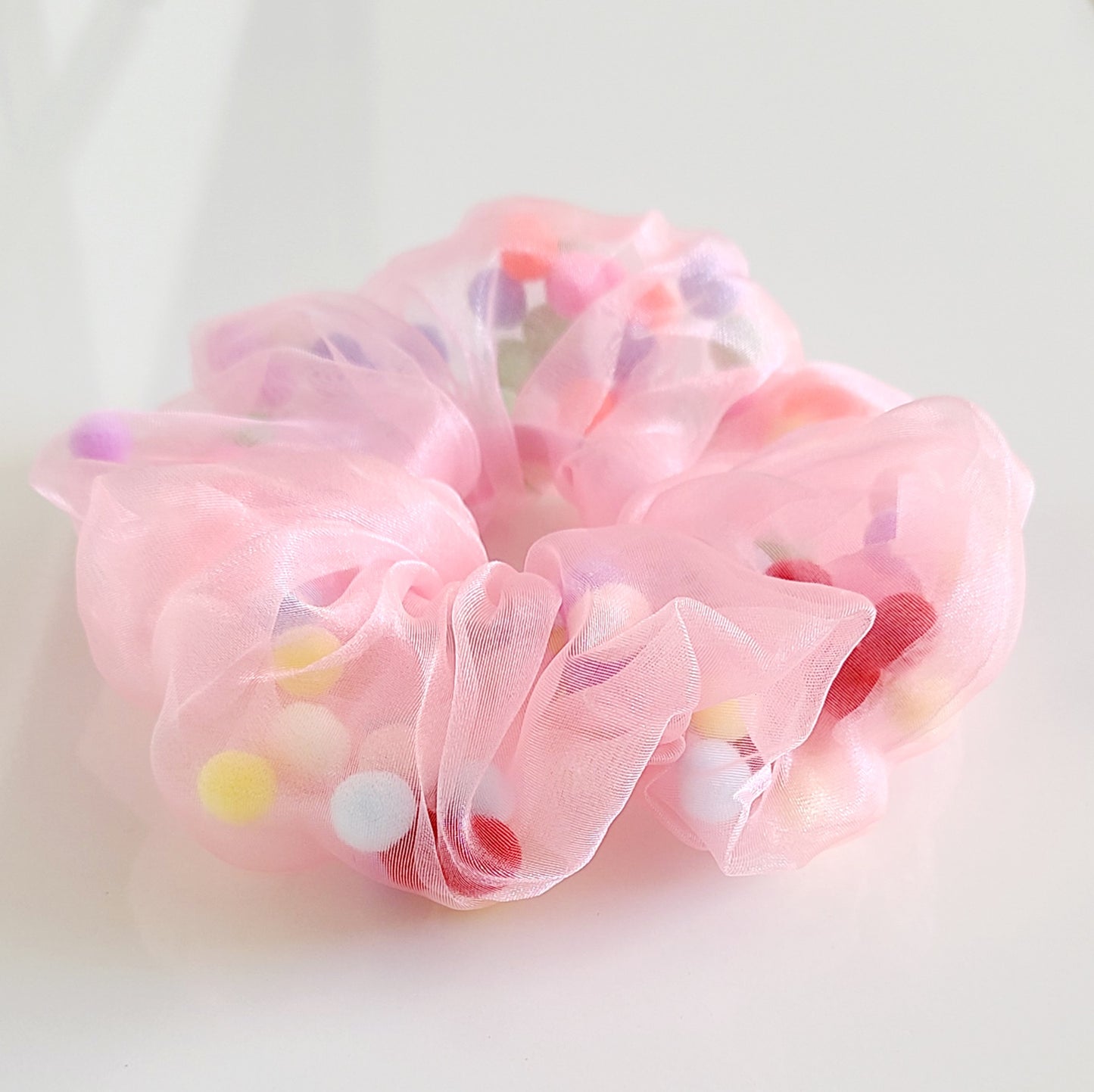 Pom Pom Filled Scrunchie - Pink