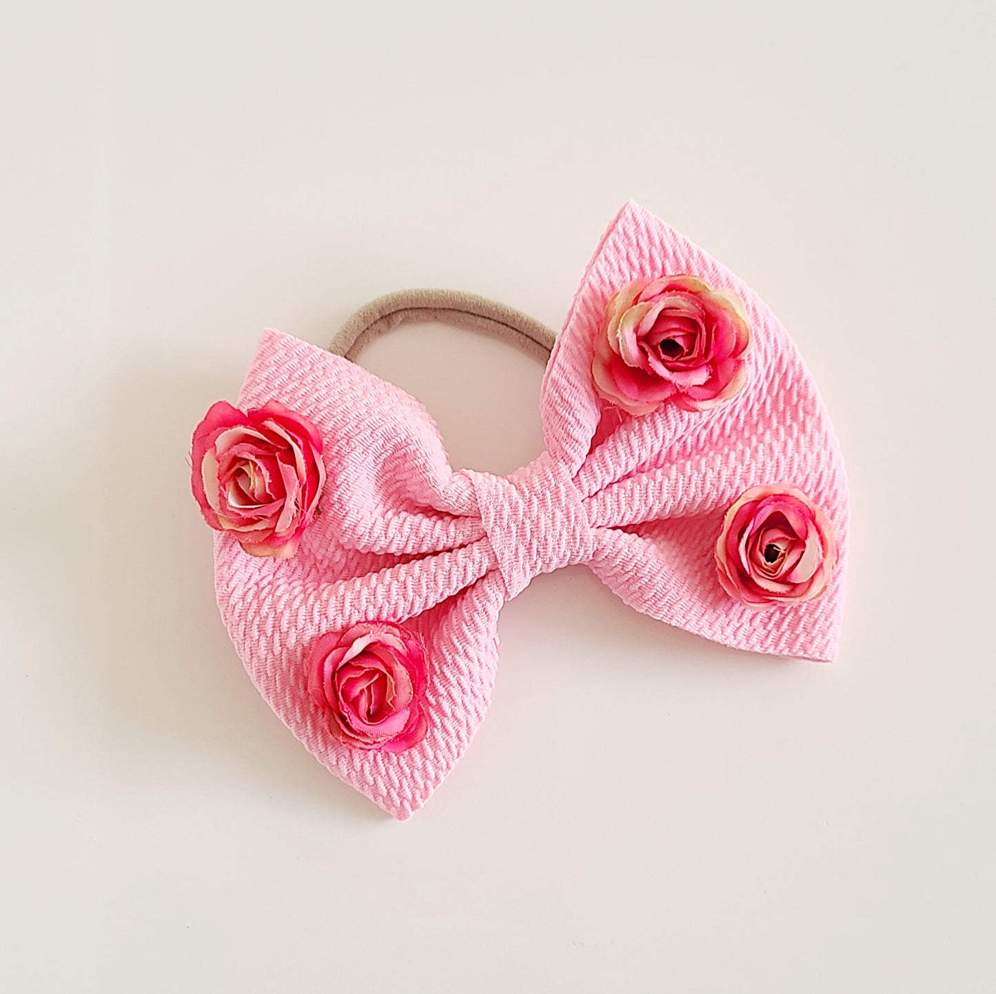 Big Bow Headband With Roses - Pink