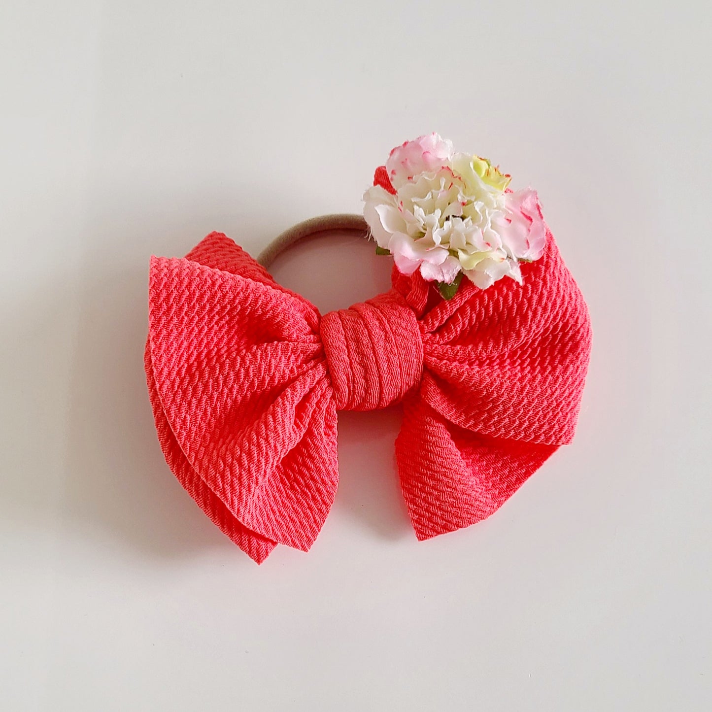 Big Bow Headband With Flower - Coral