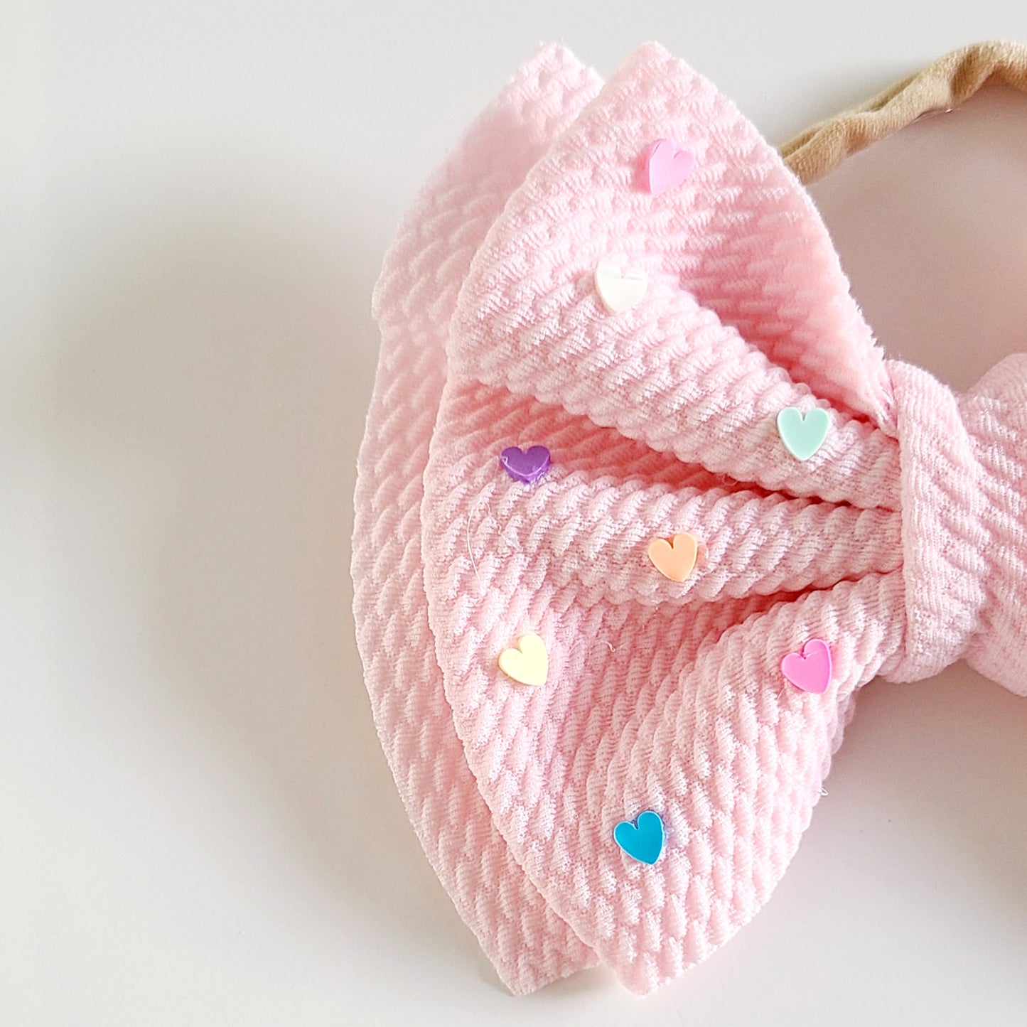 Big Bow Headband With Hearts - Pink