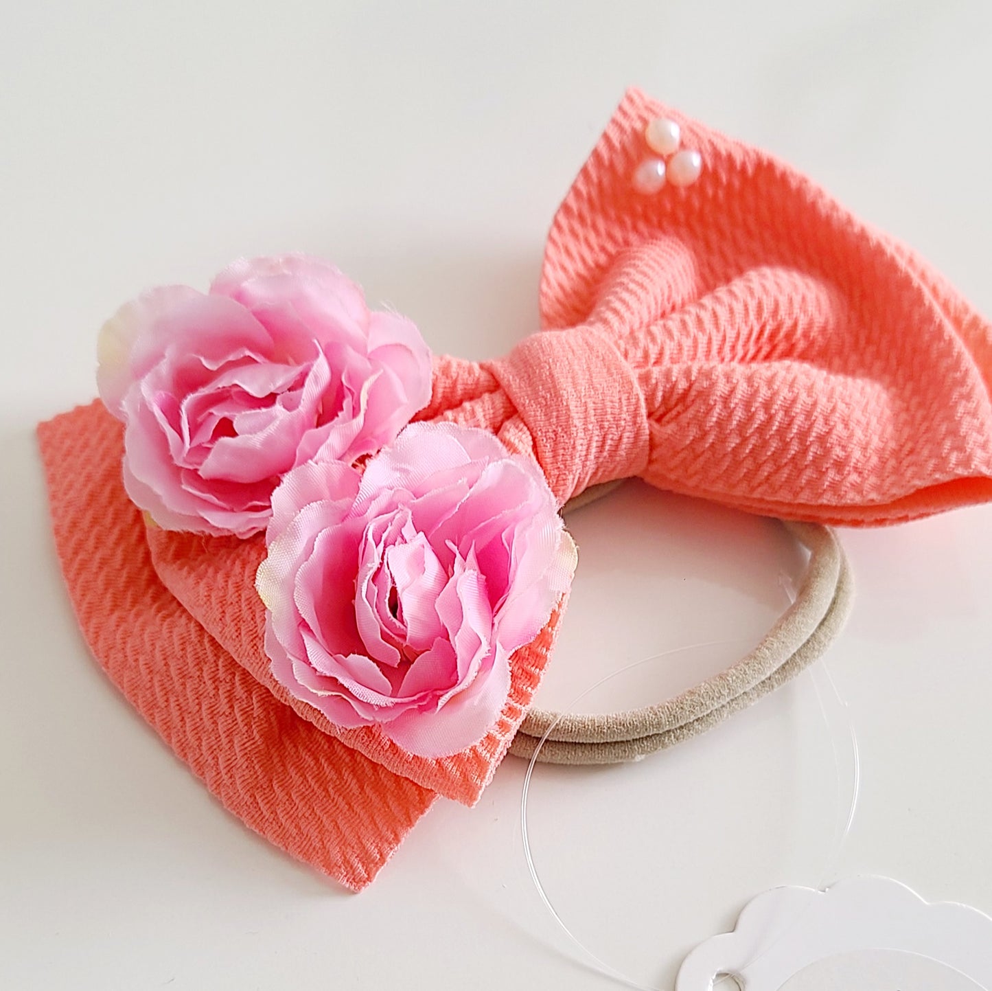 Big Bow Headband - Flowers & Pearls