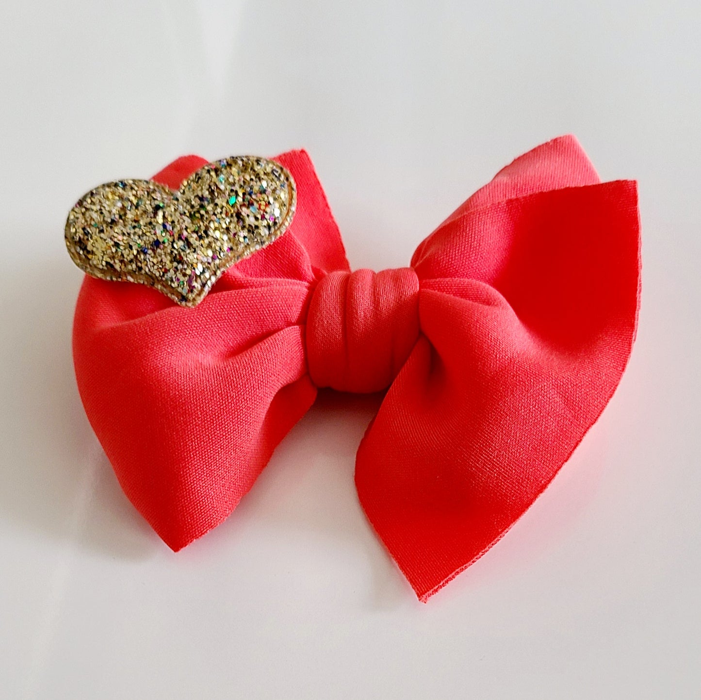Big Bow Headband With Heart - Coral