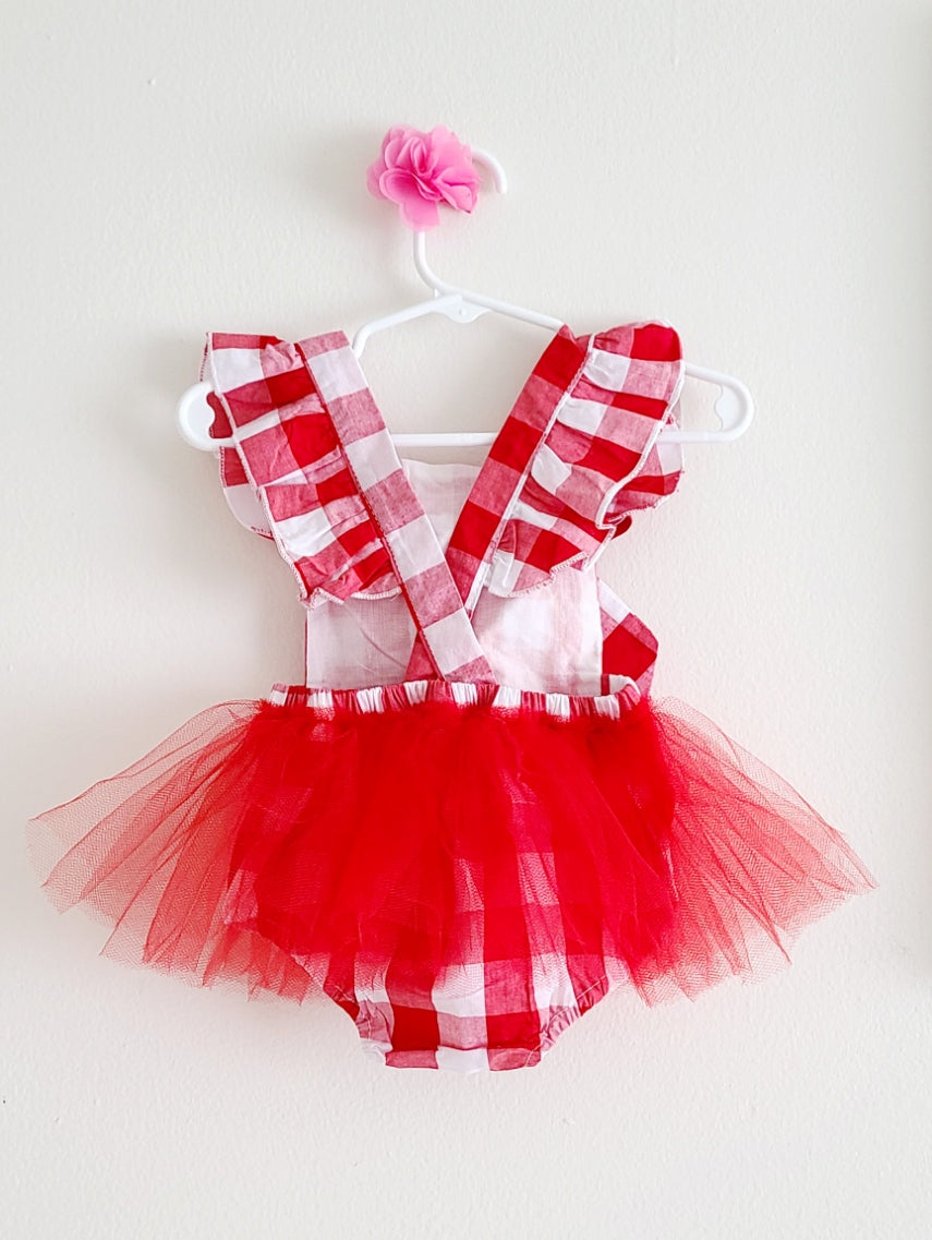 Gingham Romper - Red