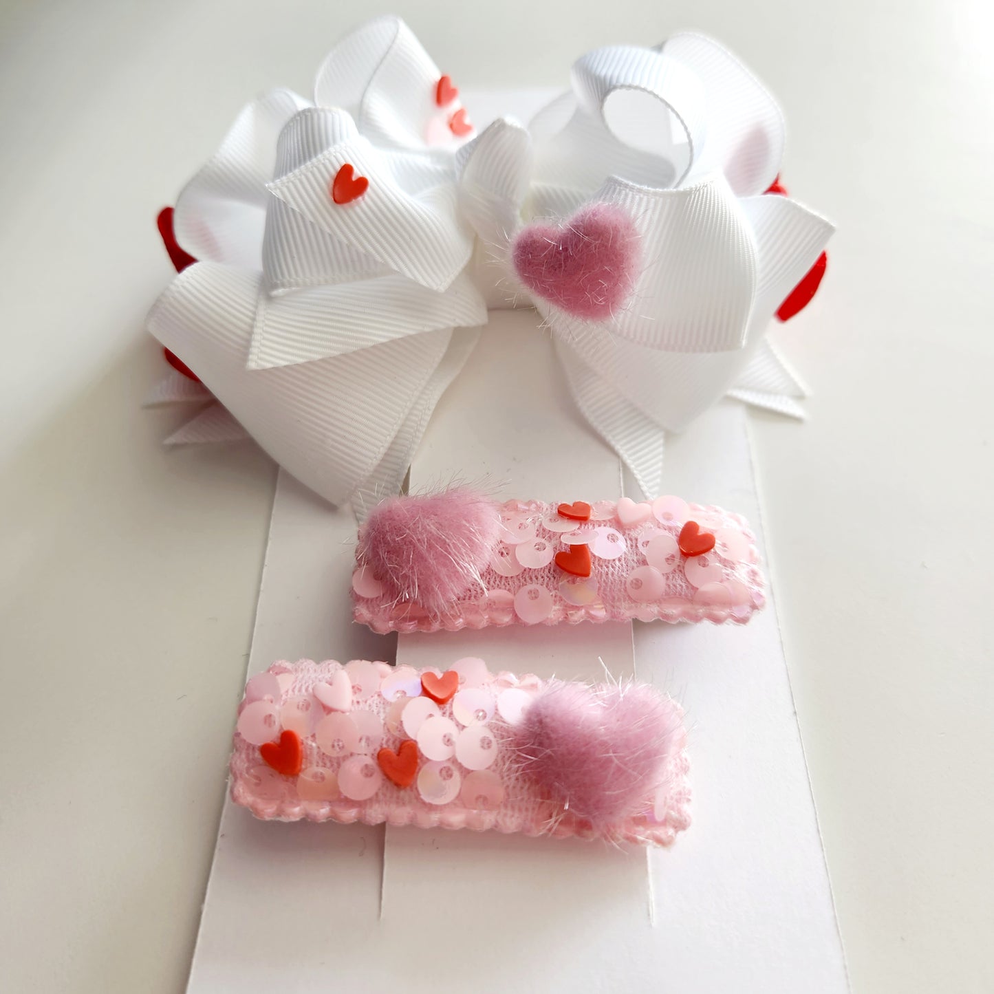 Hearts Stacked Hair Bow Set