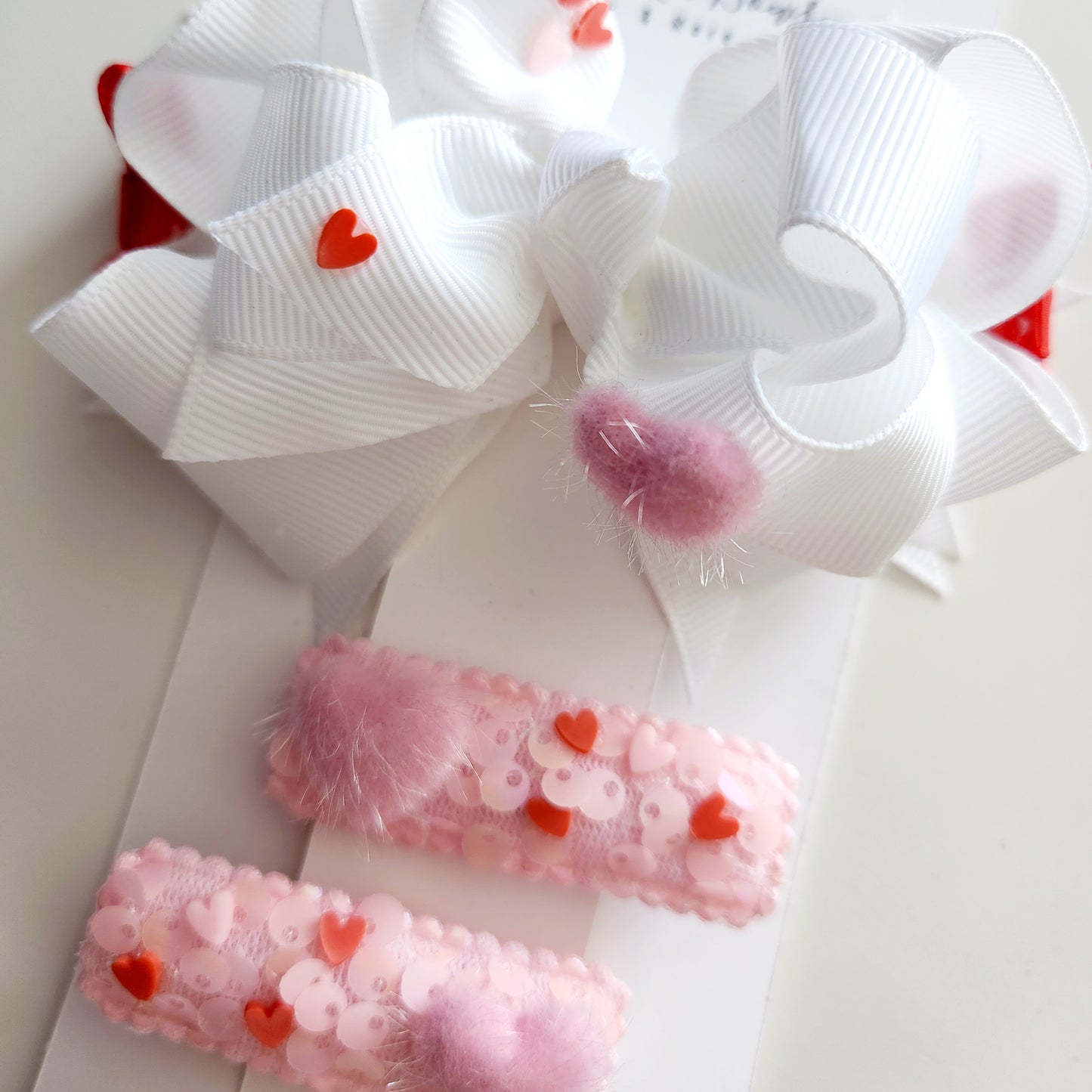 Hearts Stacked Hair Bow Set