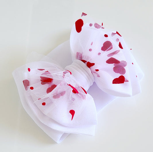Hearts Bow Headwrap - White