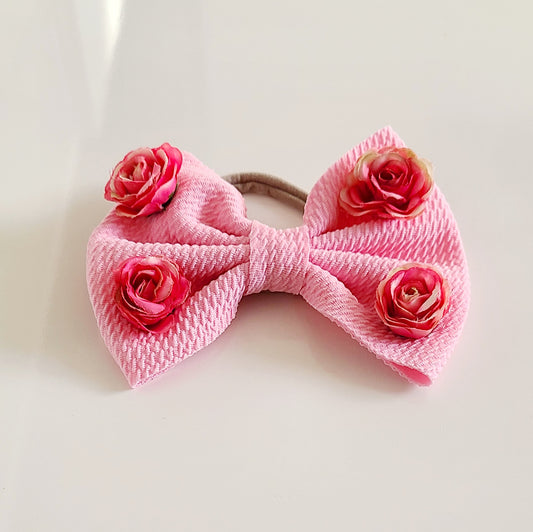 Big Bow Headband With Roses - Pink