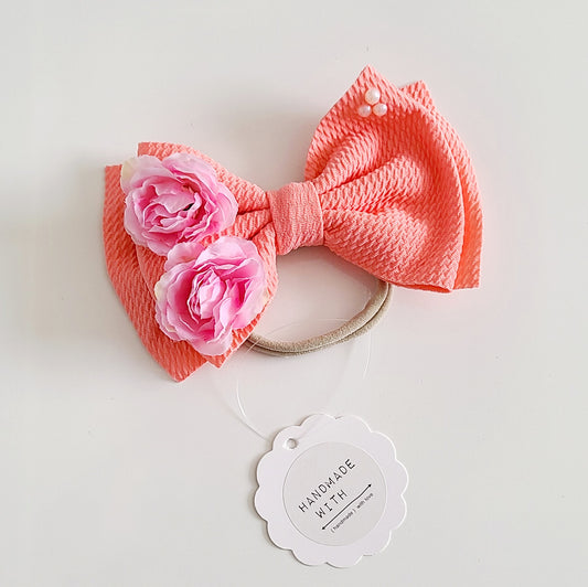 Big Bow Headband - Flowers & Pearls