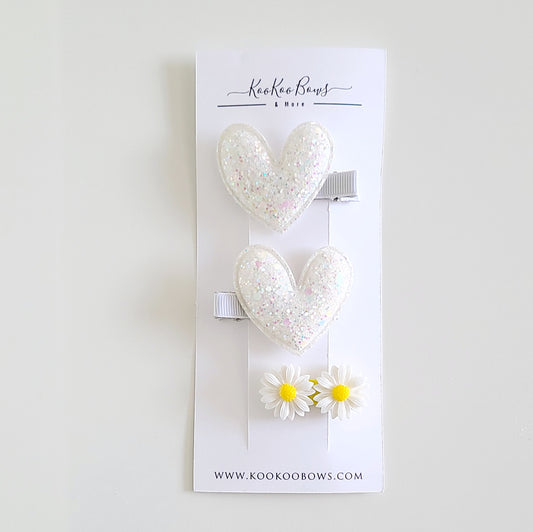 Hearts & Daisy Hair Clip Set