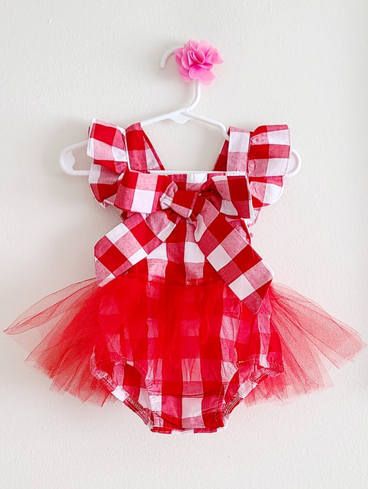 Gingham Romper - Red