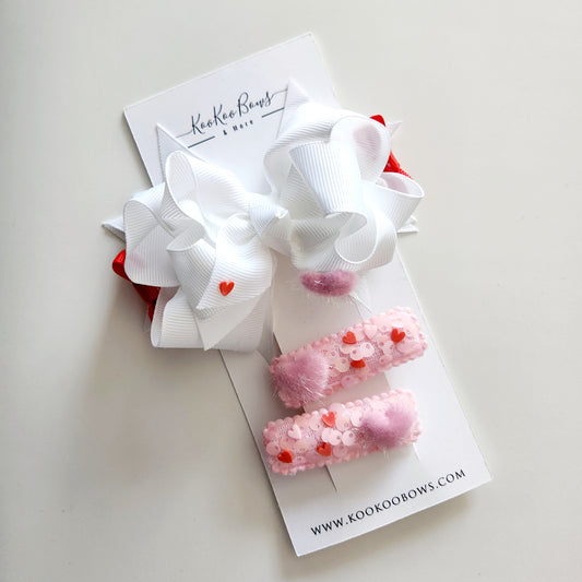 Hearts Stacked Hair Bow Set